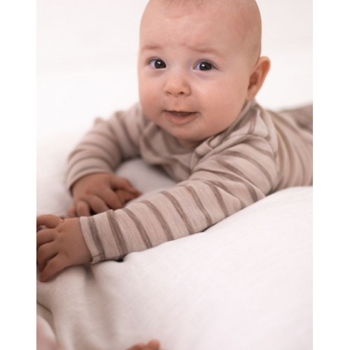 Stribet Body Med Knapper   100  Merino Uld  Oeko-texâ  56 Nature Beige Melange