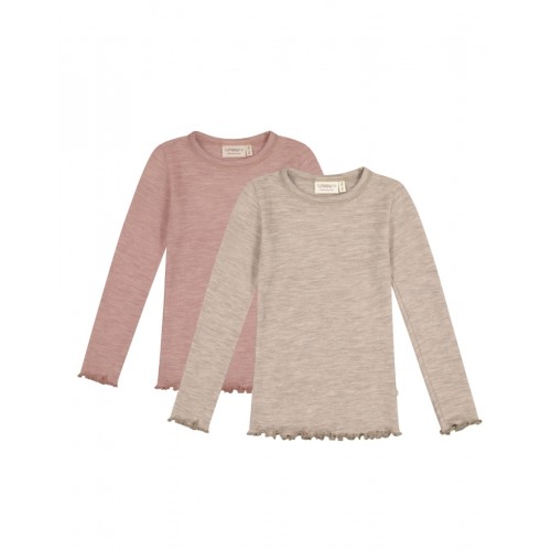 -shirt   1x1 Rib Med Lange ærmer   100  Merino Uld  Oeko-texâ   -pak 86 92 Soft Rose Beige Melange