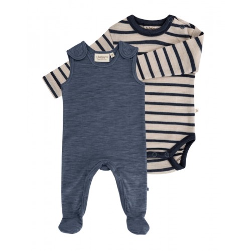 -pak Uldpakke Til Baby  Romper Med Fødder   Body Med Knap   100  Merinould 56 Navy Melange Navy Stribe